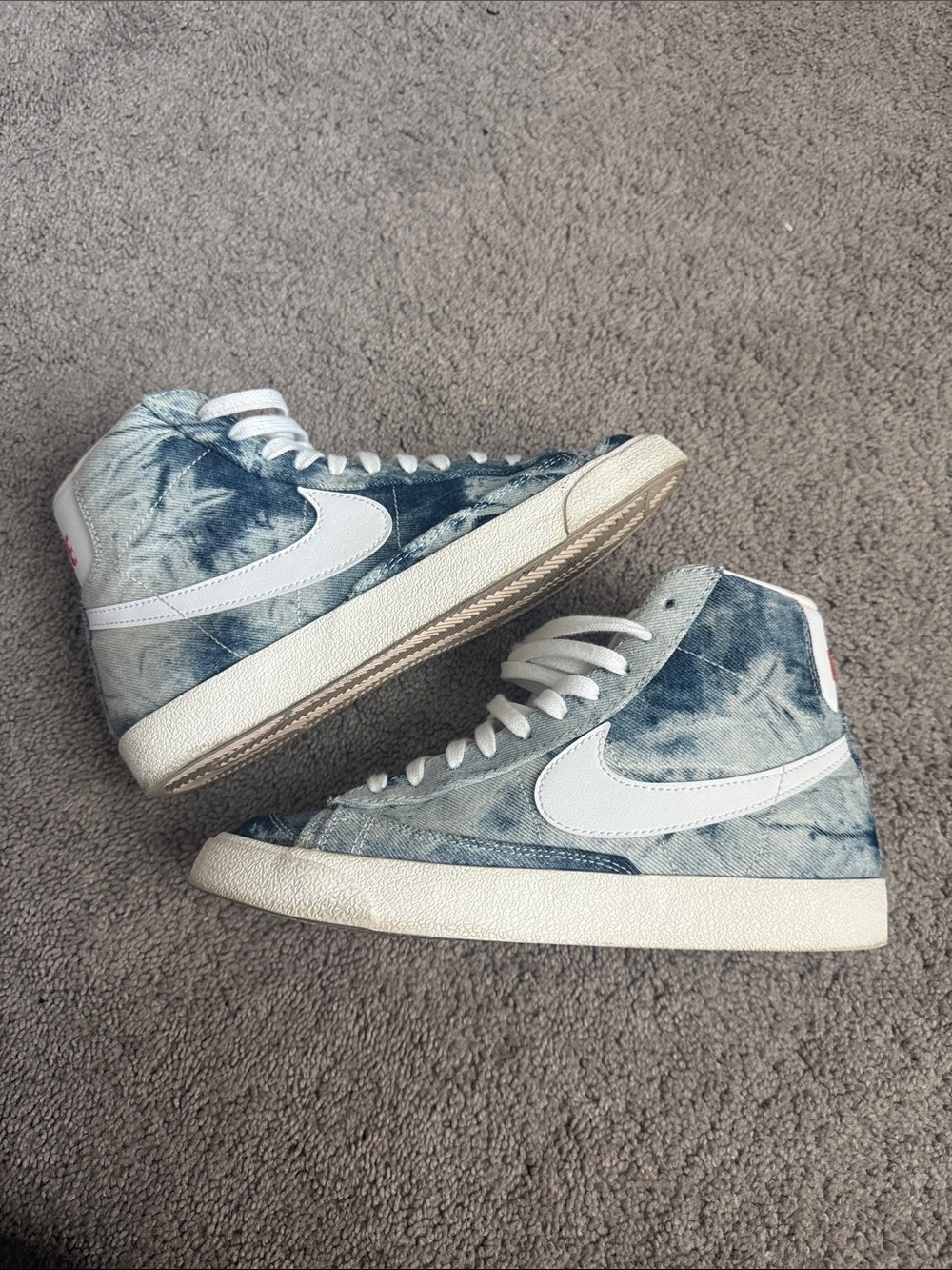 Nike High-Top Tie-Dye Denim Sneakers with White Swoosh